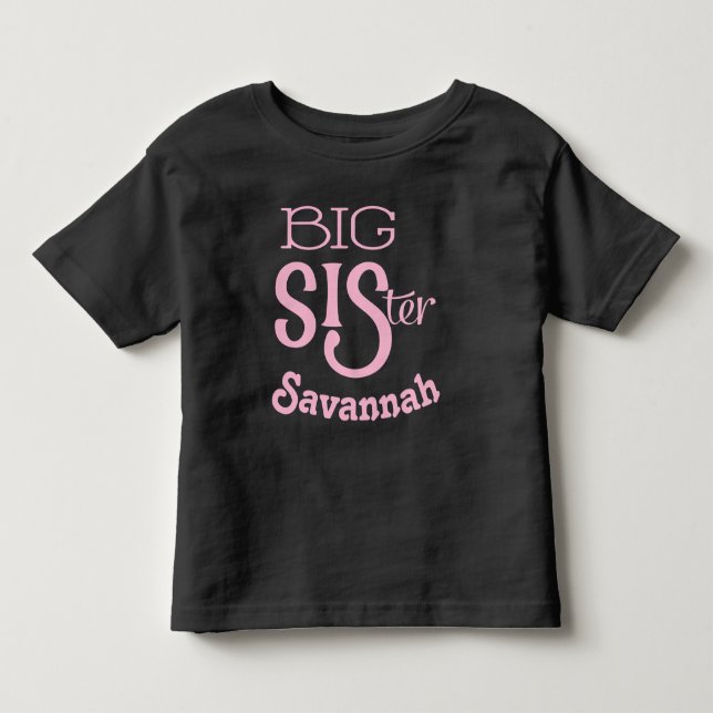 Camiseta De Bebé Personalizado Rosa Hermana MAYOR Curva Texto Más P (Anverso)