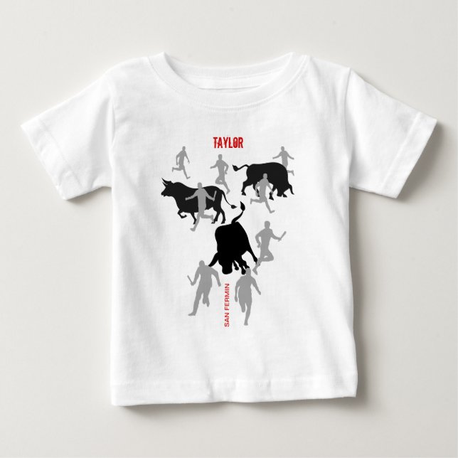 Camiseta De Bebé Personalizado, San Fermín Pamplona, encierro / tor (Anverso)