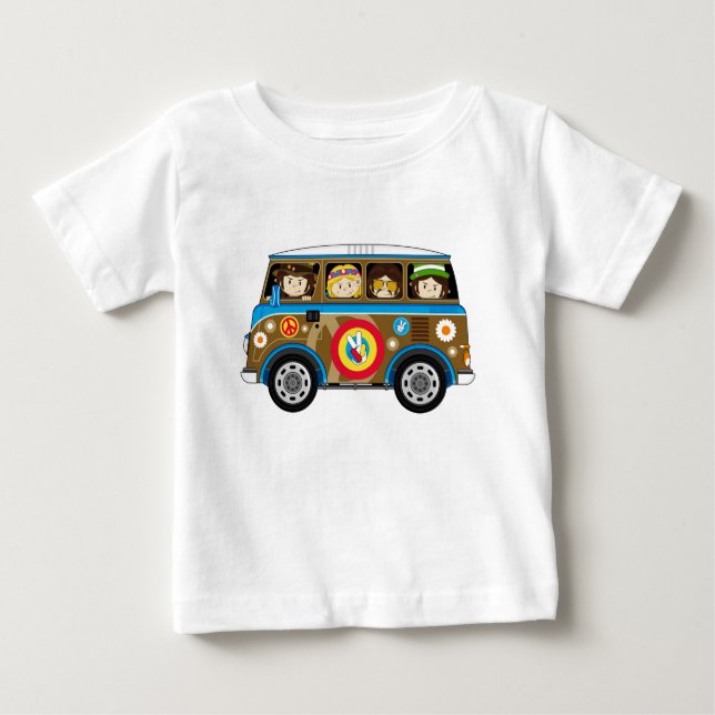 Camiseta De Bebé Personalizado Sixties Peace Hippie Van (Anverso)