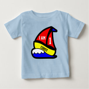 Camiseta De Bebé Personalizado "soy 1" con el barco navegado rojo