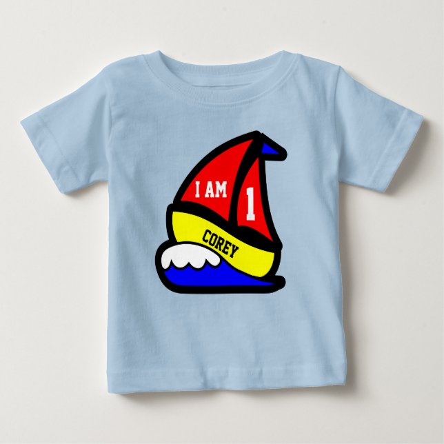 Camiseta De Bebé Personalizado "soy 1" con el barco navegado rojo (Anverso)
