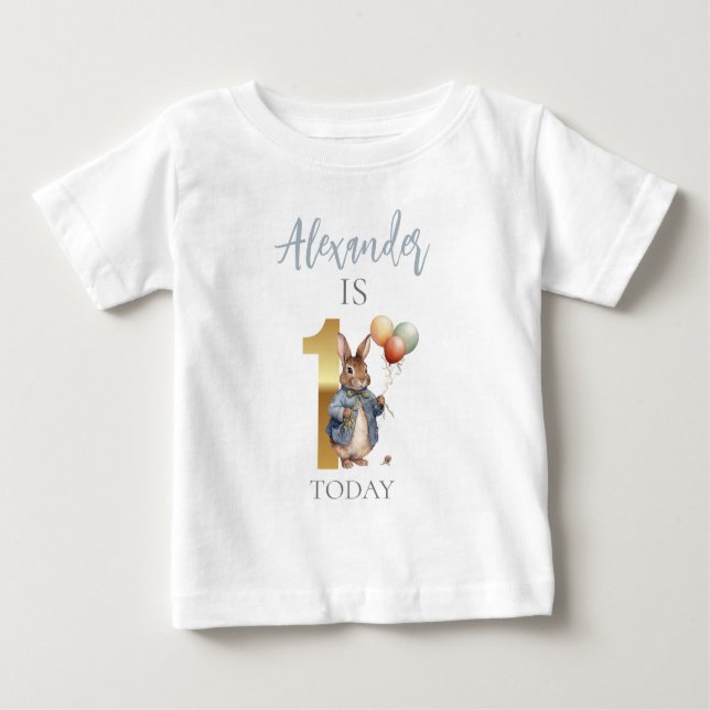 Camiseta De Bebé Personalizar a Peter el conejo Primer cumpleaños (Anverso)