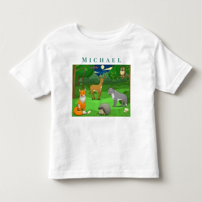 Camiseta De Bebé Personalizar animales salvajes en un paisaje fores (Anverso)