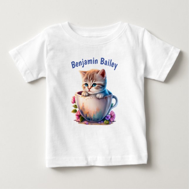 Camiseta De Bebé Personalizar el gatito en una taza de té (Anverso)