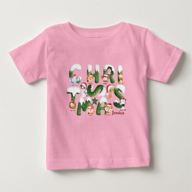 Camiseta De Bebé Personalizar Navidades divertidos Alphabet Animal  (Anverso)