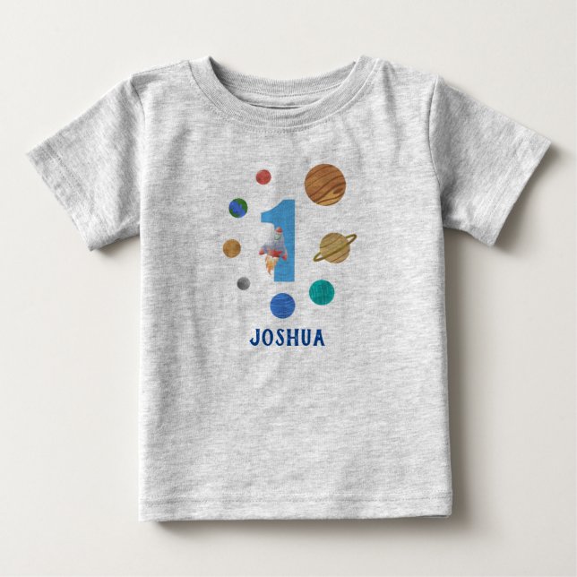 Camiseta De Bebé Personalizar Primer Fiesta de Planeta de Cumpleaño (Anverso)