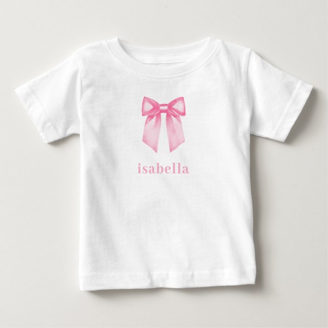 Camiseta De Bebé Personalized Baby Girl Pink Bow Name (Anverso)