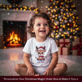 Camiseta De Bebé Personalized Baby Reindeer First Christmas T-Shirt