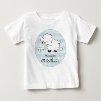 Camiseta De Bebé Personalized Blue Gingham Lamb Birthday