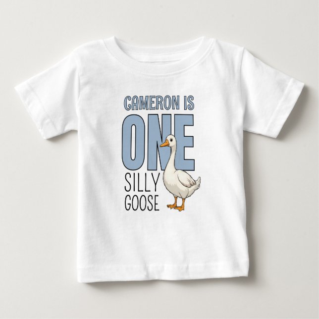 Camiseta De Bebé Personalized Blue One Silly Goose First Birthday (Anverso)