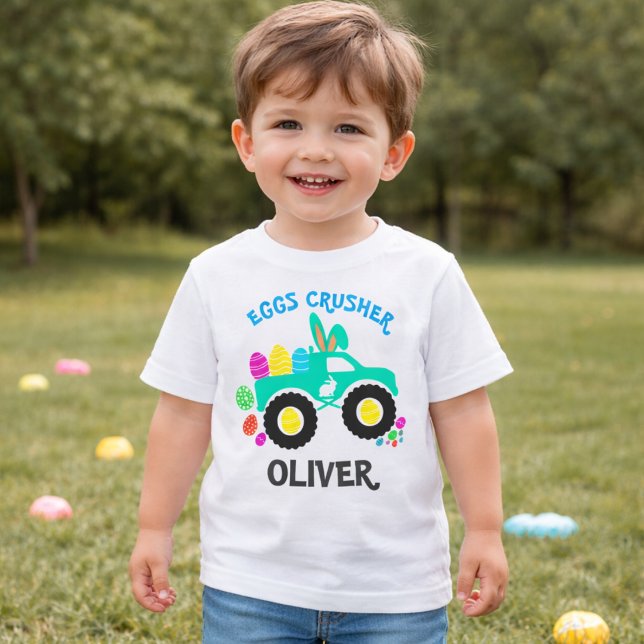 Camiseta De Bebé Personalized “Eggs Crusher” Monster Truck Easter  (Subido por el creador)