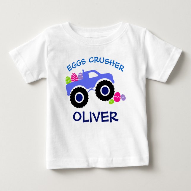 Camiseta De Bebé Personalized “Eggs Crusher” Monster Truck Easter (Anverso)