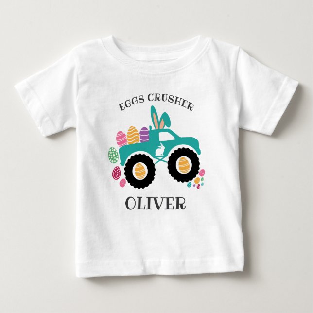 Camiseta De Bebé Personalized “Eggs Crusher” Monster Truck Easter (Anverso)
