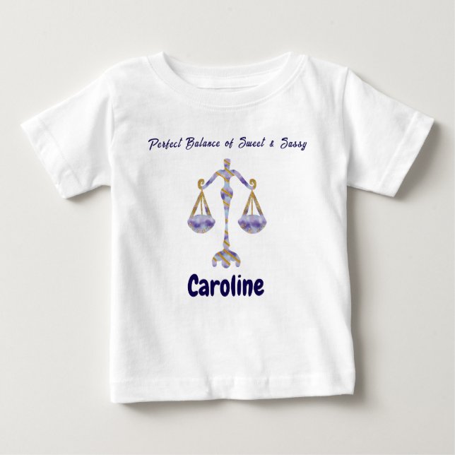 Camiseta De Bebé Personalized Libra “Sweet & Sassy” Toddler Art (Anverso)