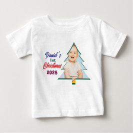Camiseta De Bebé Personlized Photo Daniel's 1st Christmas Tree 