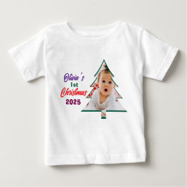 Camiseta De Bebé Personlized Photo Olivia's 1st Christmas Tree 