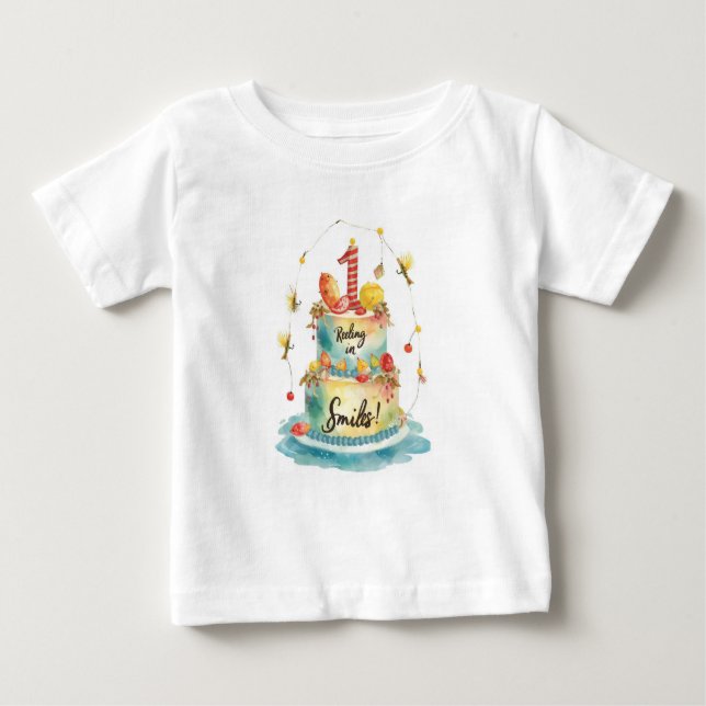 Camiseta De Bebé Pesca 1 cumpleaños (Anverso)