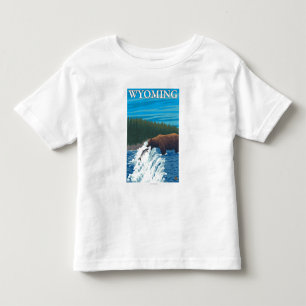 Camiseta De Bebé Pesca del oso en el río - Wyoming