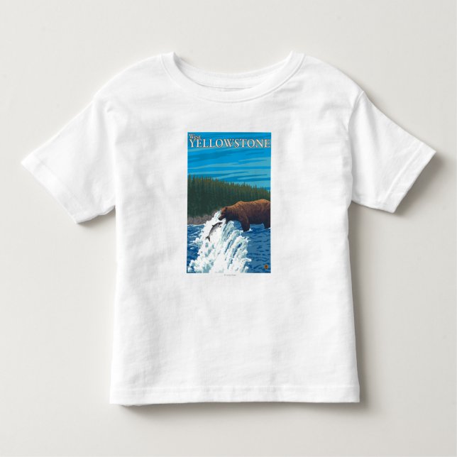 Camiseta De Bebé Pesca del oso en el río - Yellowstone del oeste, (Anverso)