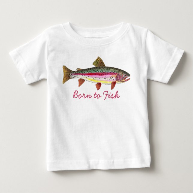 Camiseta De Bebé Pescado de trucha rosa "nacido para pescado" (Anverso)