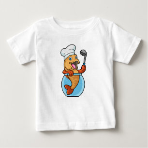 Camiseta De Bebé Pescado en vidrio cocinado con cuchara de sopa