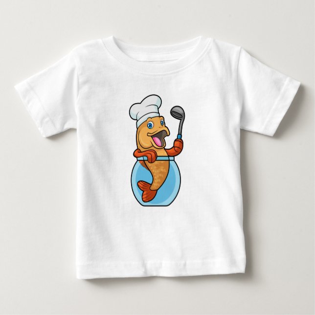 Camiseta De Bebé Pescado en vidrio cocinado con cuchara de sopa (Anverso)