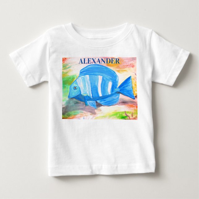 Camiseta De Bebé Pescado tropical azul Agua Océano marino (Anverso)