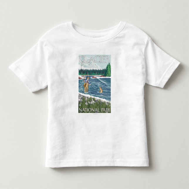 Camiseta De Bebé Pescador de la mosca - Parque Nacional Glacier, TA (Anverso)