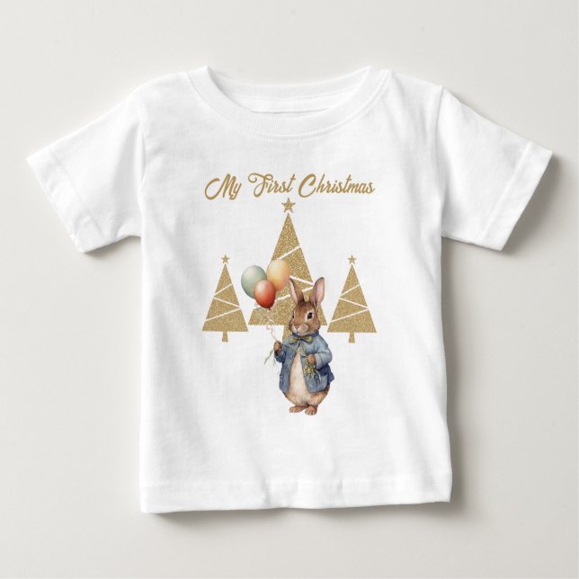 Camiseta De Bebé Peter, los globos de conejo, primer árbol de Navid (Anverso)
