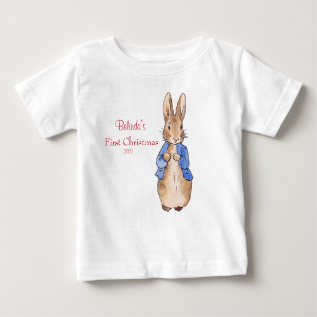 Camiseta De Bebé Peter the Rabbit personaliza la primera Navidad (Anverso)
