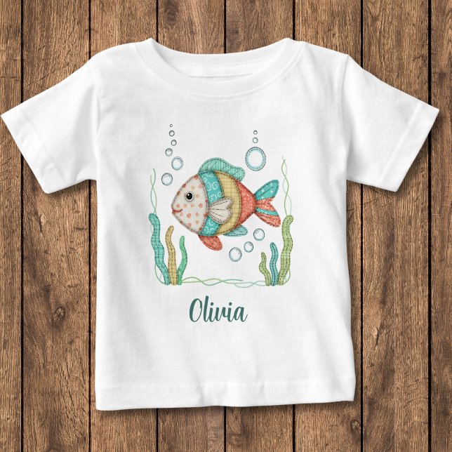 Camiseta De Bebé Pez encantador de patchwork (Subido por el creador)