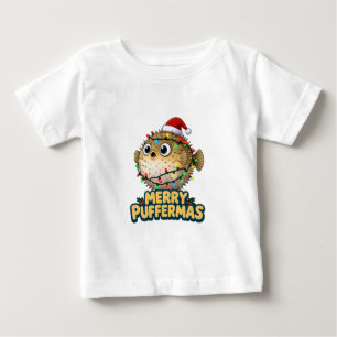 Camiseta De Bebé Pez Globo Santa Sombrero Luces de Navidad Alegre