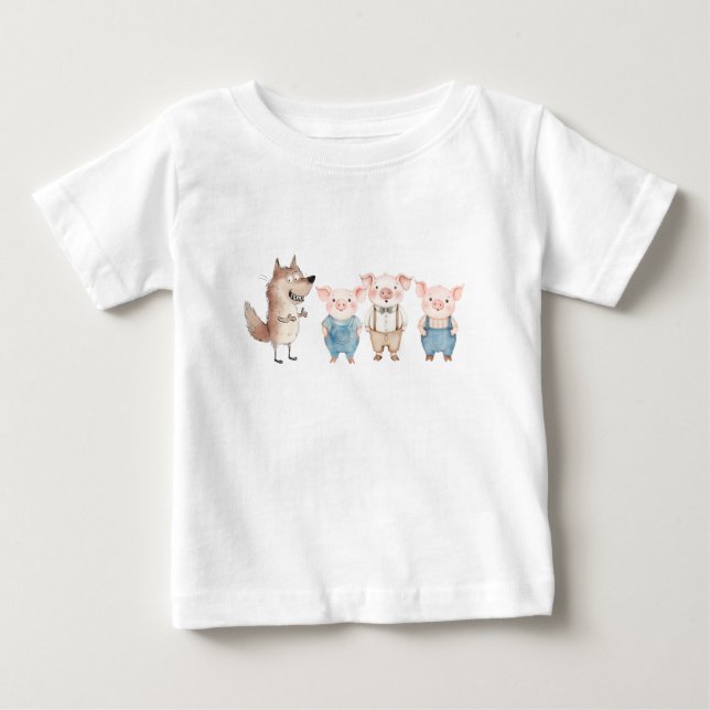 Camiseta De Bebé Pigs and Bad Wolf cartoon (Anverso)