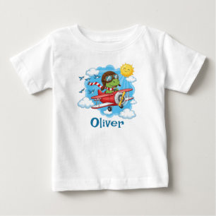 Camiseta De Bebé Piloto de dinosaurio de dibujos animados volando u
