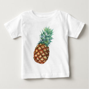 Camiseta De Bebé Piña Patrón de acuarela de frutas y hojas tropical