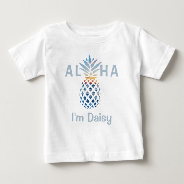 Camiseta De Bebé Pineapple Sunset y Blue Ocean Waves Aloha Personal (Anverso)