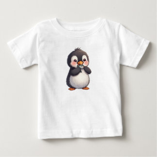 Camiseta De Bebé Pingüino Adorable con Pescado