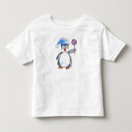 Camiseta De Bebé Pingüino Caprichoso y Adorable con una Piruleta
