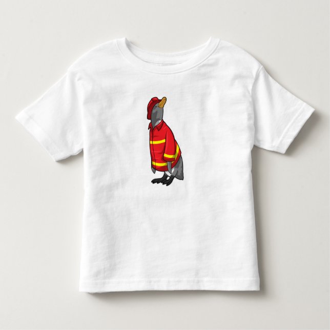 Camiseta De Bebé Pingüino como bombero con casco (Anverso)