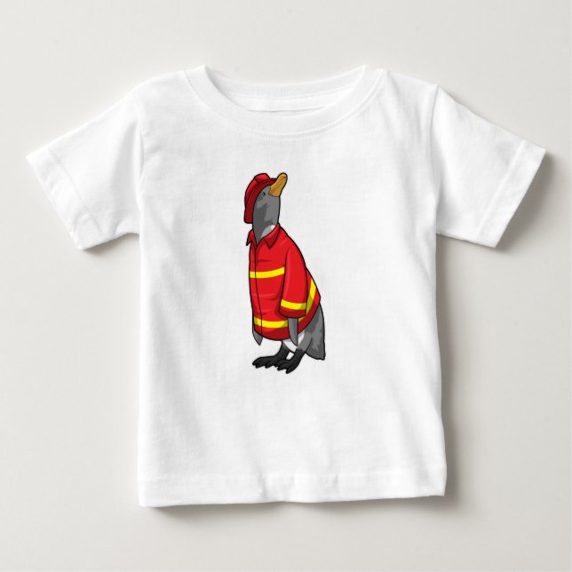 Camiseta De Bebé Pingüino como bombero con casco (Anverso)