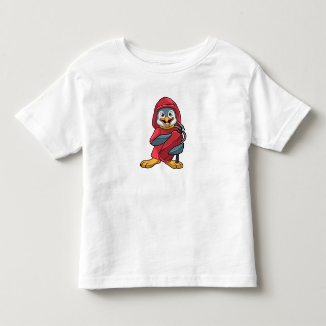 Camiseta De Bebé Pingüino como Bombero con Extintor (Anverso)