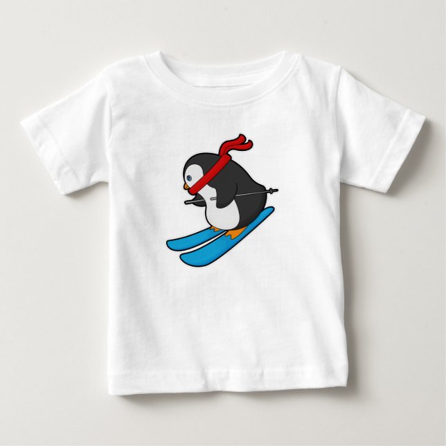 Camiseta De Bebé Pingüino como esquiador con esquí (Anverso)