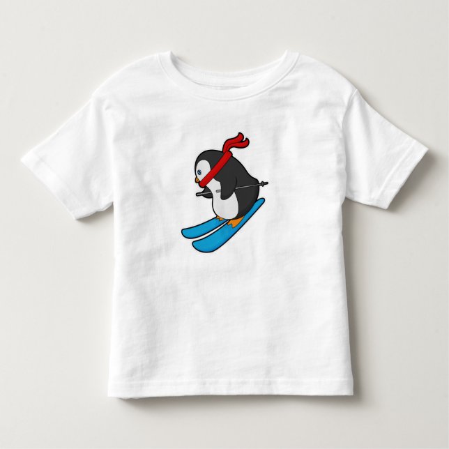 Camiseta De Bebé Pingüino como esquiador con esquí (Anverso)