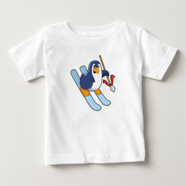 Camiseta De Bebé Pingüino como esquiador con esquí (Anverso)