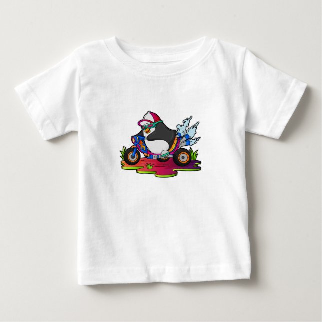 Camiseta De Bebé Pingüino como motociclista (Anverso)