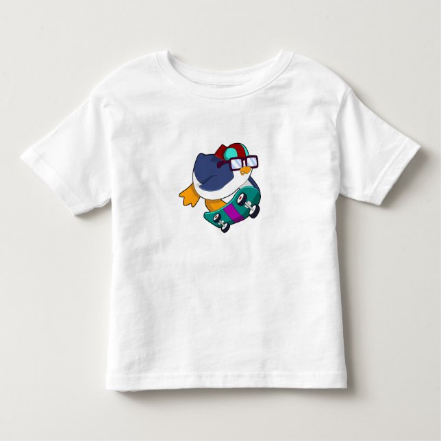 Camiseta De Bebé Pingüino como patinador con patineta (Anverso)