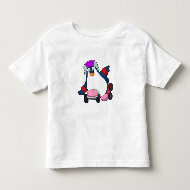 Camiseta De Bebé Pingüino como patinador en línea con patines en lí (Anverso)