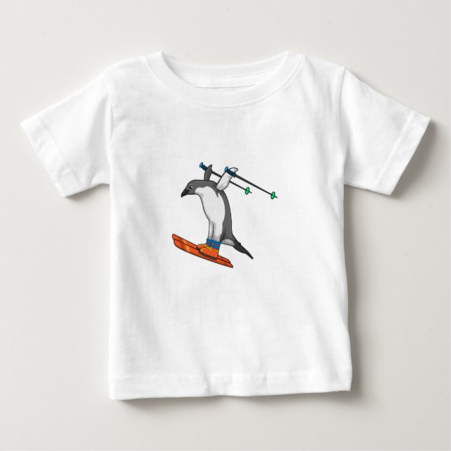 Camiseta De Bebé Pingüino como saltador de esquí con esquí (Anverso)