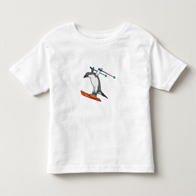 Camiseta De Bebé Pingüino como saltador de esquí con esquí (Anverso)