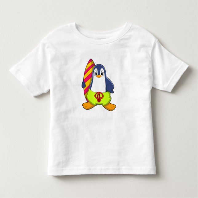 Camiseta De Bebé Pingüino como surfista con tabla de surf (Anverso)